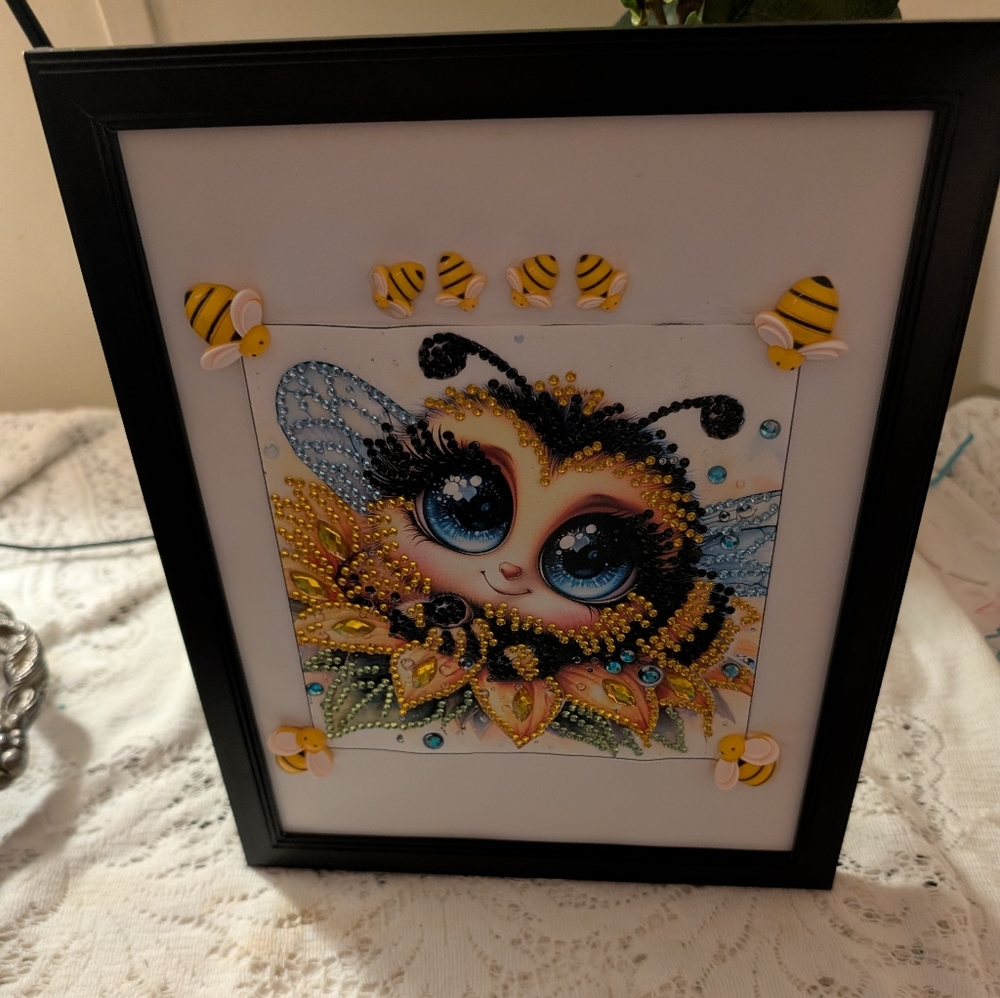 8 X 10 Bumble Bee Diamond Art Painting with Embellished Bees Gems